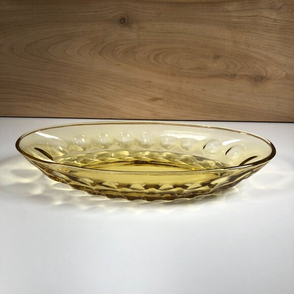 VINTAGE Indiana Glass 10" Amber Brown Oval Relish Serving Dish Thumbprint MCM - Picture 2 of 9